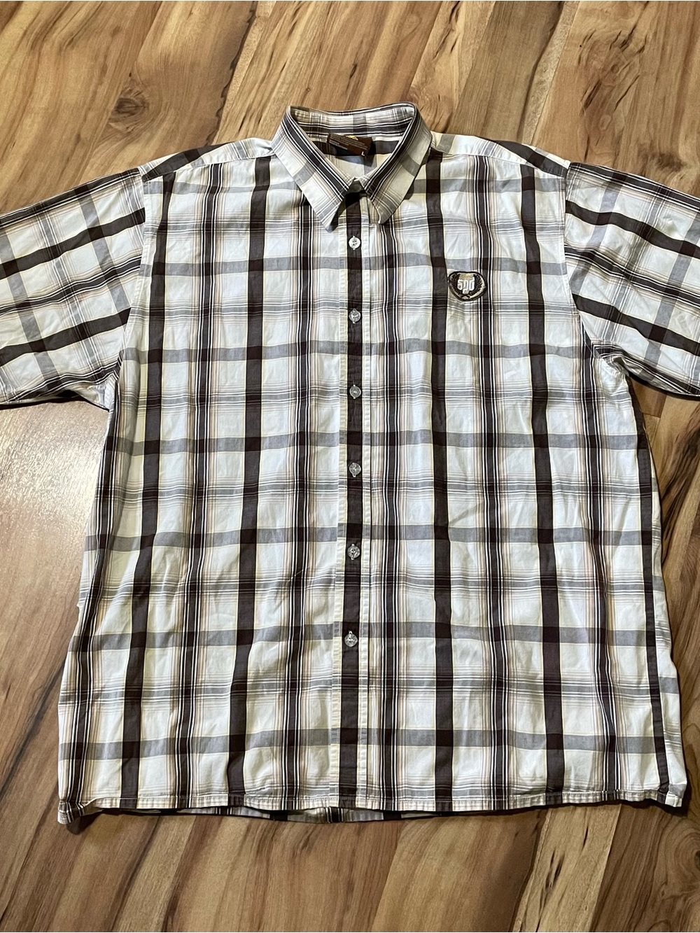 Southpole Plaid Button Up Shirt Size Large Brown Neutral Grid Y2K Streetwear